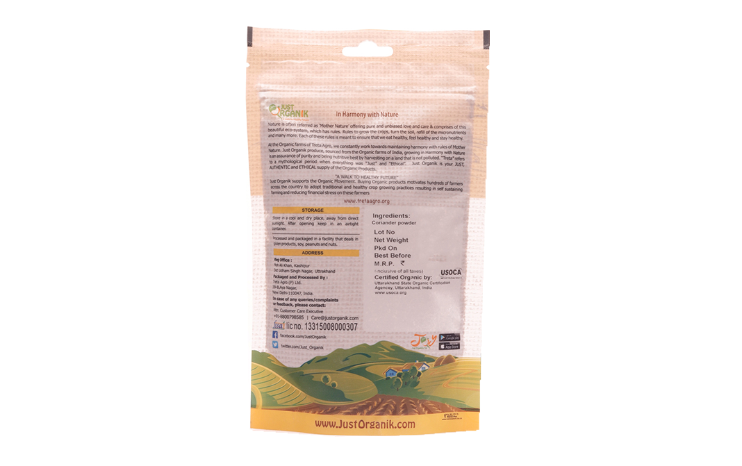 Just Organik Organic Coriander (Dhania) Powder   Pack  100 grams